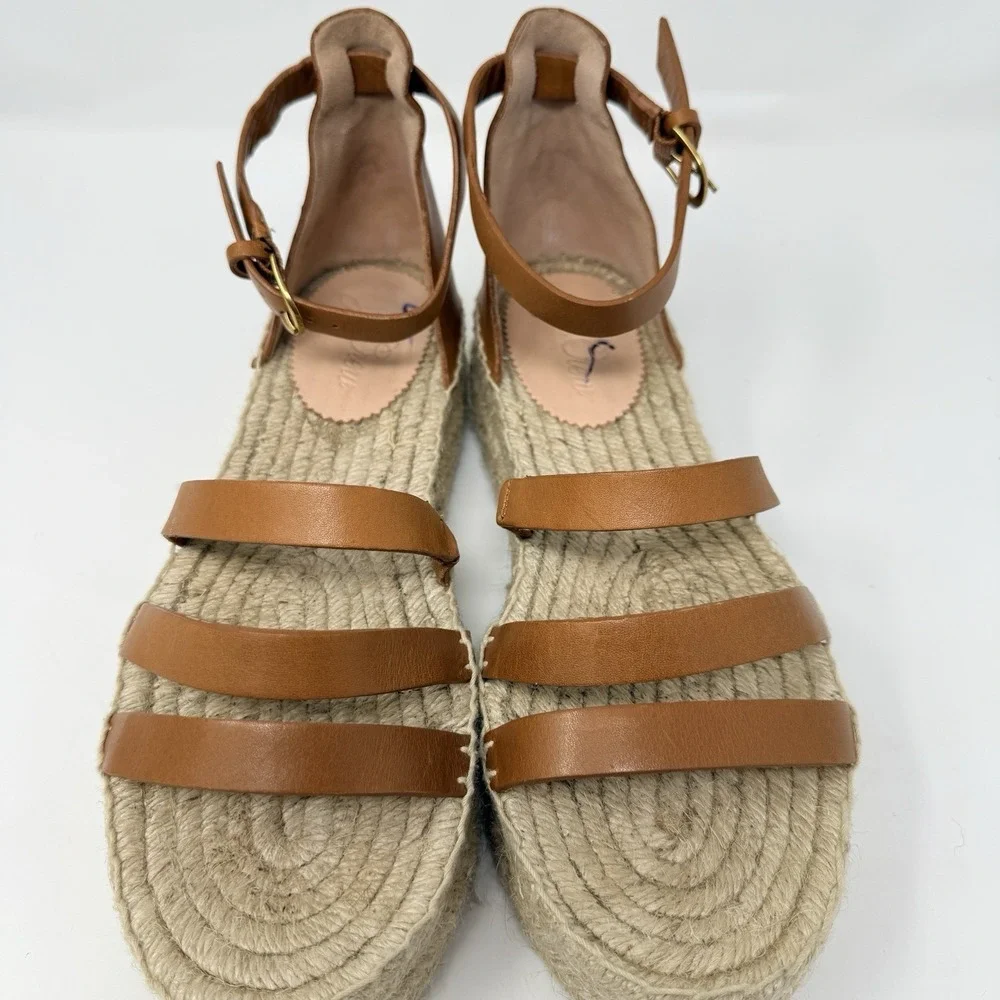 J Crew Grace Gladiator‎ Espadrille Sandals Leather Platform Brown Womens 9